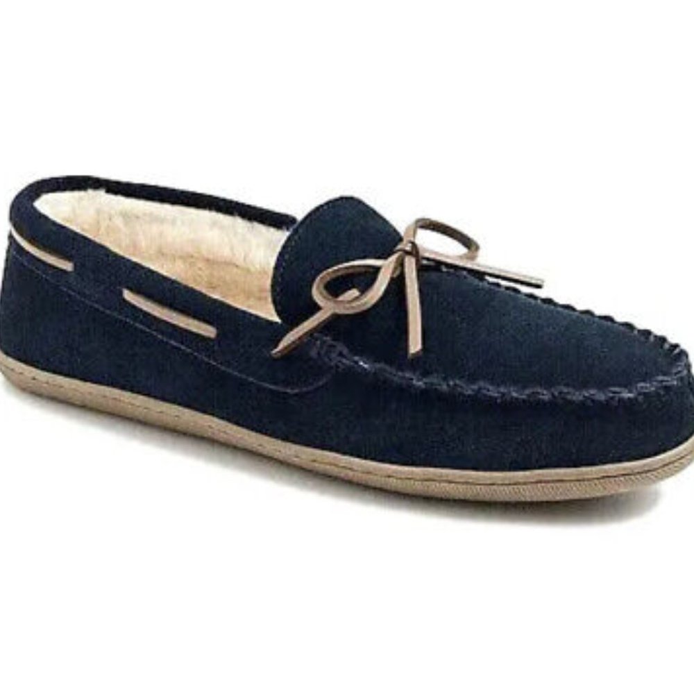 NWT Men's J. Crew Classic Navy Blue Suede Moccasin Slippers MSRP $69.50 Size 9